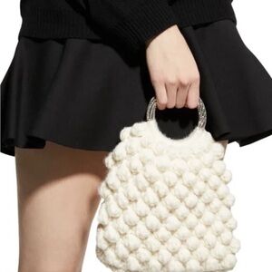 Gedebe Cream Ivory Sachet Crochet HandBag Purse Crystal Handles Neiman Marcus